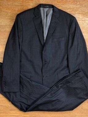 Vintage Mens Pinstripe Suit Size 44L Blazer 36x30 Pants 90s Calvin Klein Wool  F